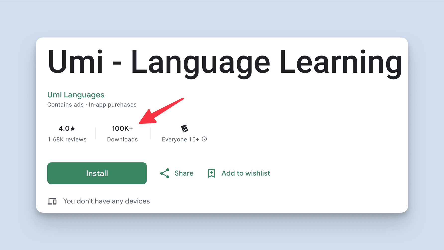 Screenshot of 100k downloads in the app store